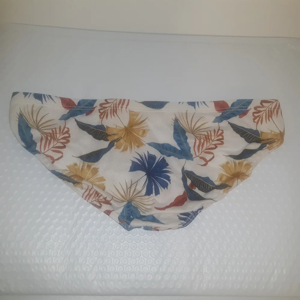 Unbranded White Multicolor Floral Leaf Printed Nylon Mesh Bikini Briefs Size L - Picture 2 of 3